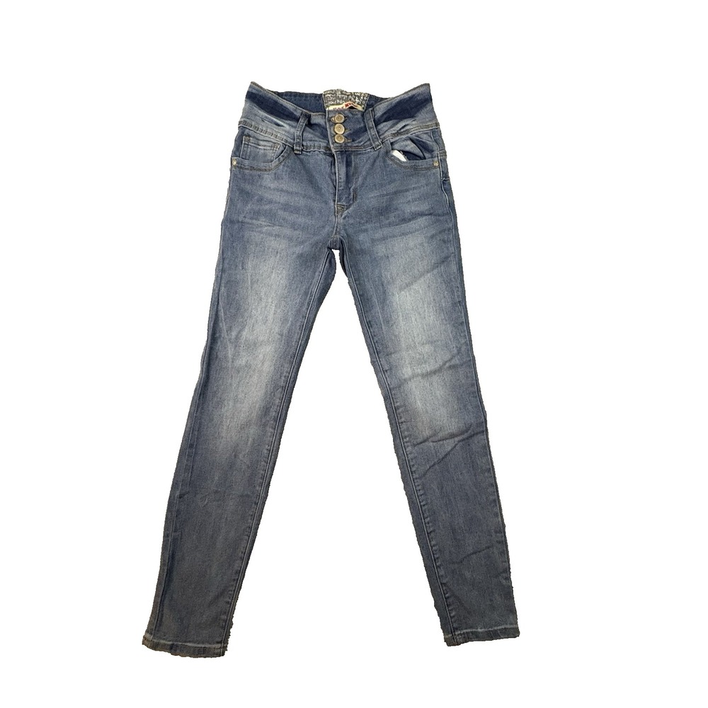 Hot Kiss Women's 5 (26x27.5) Blue Triple Button Stretch Skinny Jeans SEE DESC